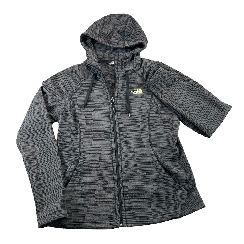 The North Face Hoodie Womens S Grey Striped Full Zip Fleece Textured Activewear